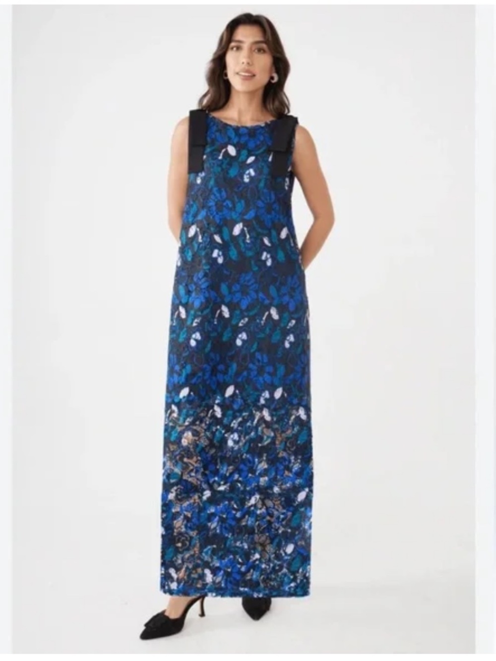 Abbey Glass Michelle Floral Lace High Boat Neck Bow Shoulder Sleeveless Shift